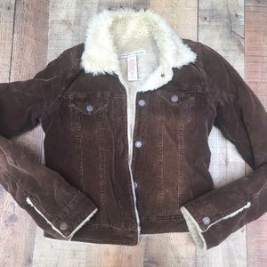 ABERCROMBIE & FITCH Women's Brown Corduroy Button Up Bomber Jacket Sherpa